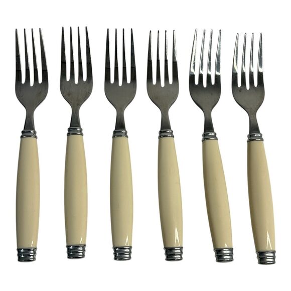 (6) Pfaltzgraff Tabletones White Ivory Stainless Steel Salad Forks - Picture 1 of 7